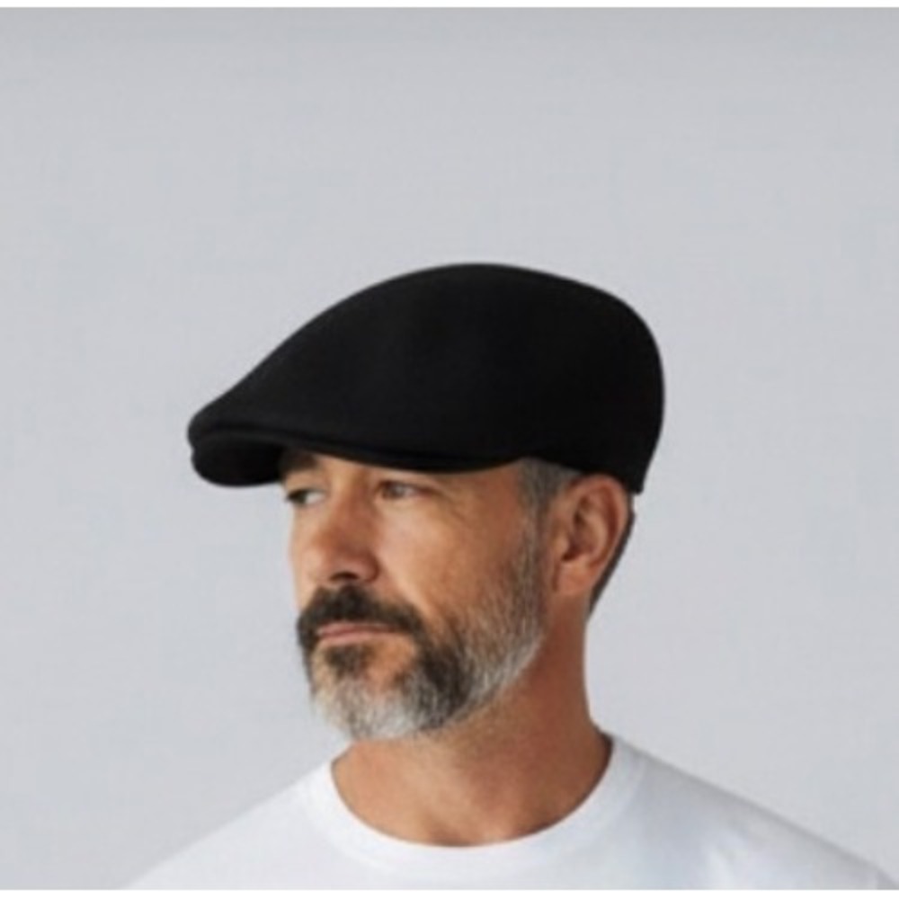 Vintage Pure Wool Black Flat Cap Mens Medium Made in USA Ivy Driving Hat